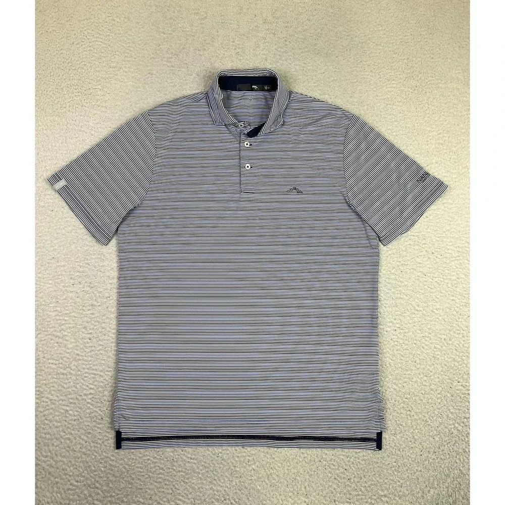 RLX Ralph Lauren Polo Shirt Mens Medium Blue Stripe Nanea Golf Club Performance
